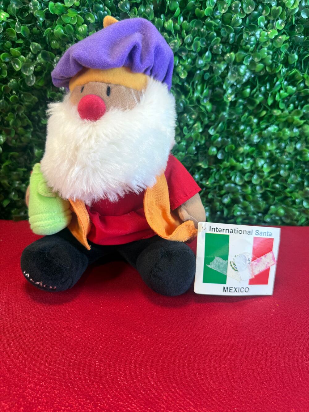 Vtg 90s Sears Windsor Collection Mexico Santa Plush Flag International Christmas